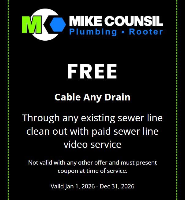7askmike7's tweet photo. Limited-Time Offer 🚿

Get a FREE cable of any drain through an existing sewer line clean out with purchase of a sewer line video service.

Valid 1/1/26–12/31/26. Must present coupon.
Mike Counsil Plumbing • CA Lic. #679261 https://t.co/uVniWmS22c