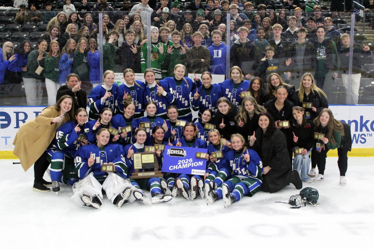 WFPSchools's tweet photo. West Fargo United has secured its first state championship as a co-op of our three high schools! Entering the tournament as the #5 seed, United defeated Bismarck Century, Fargo North/South, and Grand Forks to earn the title. 

📸/ Tom Mix, NDHSAA https://t.co/NynHntlyvN