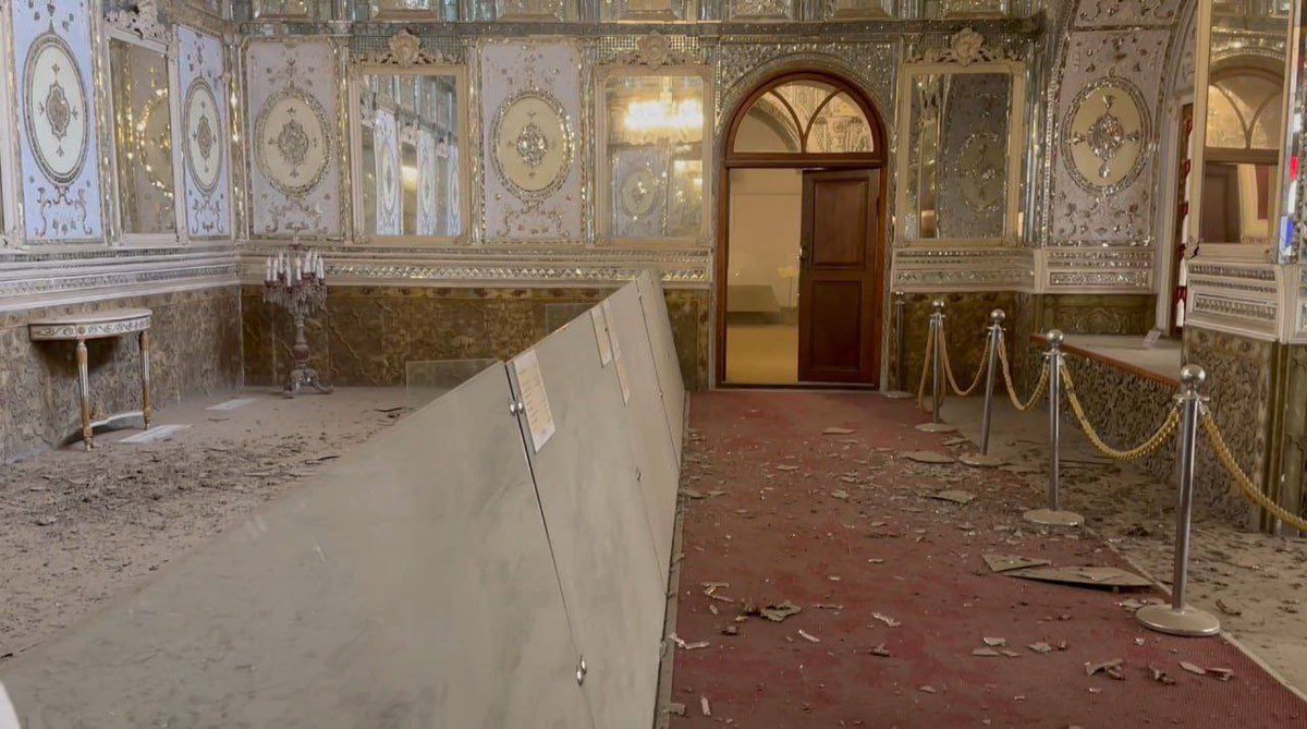 never_oppressed's tweet photo. Israel and US bombing campaigns have damaged the Golestan Palace (Kakh-e Golestan) in Tehran. The structure, built in the 15th century,  is a UNESCO-listed World Heritage Site. 

If Iranian monarchists had an iota of decency in their DNA they would be outraged about this. https://t.co/RdFLrgWfdv