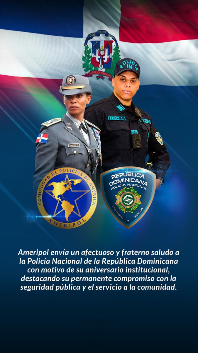 AmeripolOrg's tweet photo. La @PoliciaRD conmemora el 90.º aniversario de su creación, reafirmando su trayectoria institucional y su aporte a la seguridad pública.
Desde AMERIPOL acompañamos esta significativa conmemoración.
#AMERIPOL #PolicíasDeAmérica #CooperaciónPolicial https://t.co/9T0vaszfrm