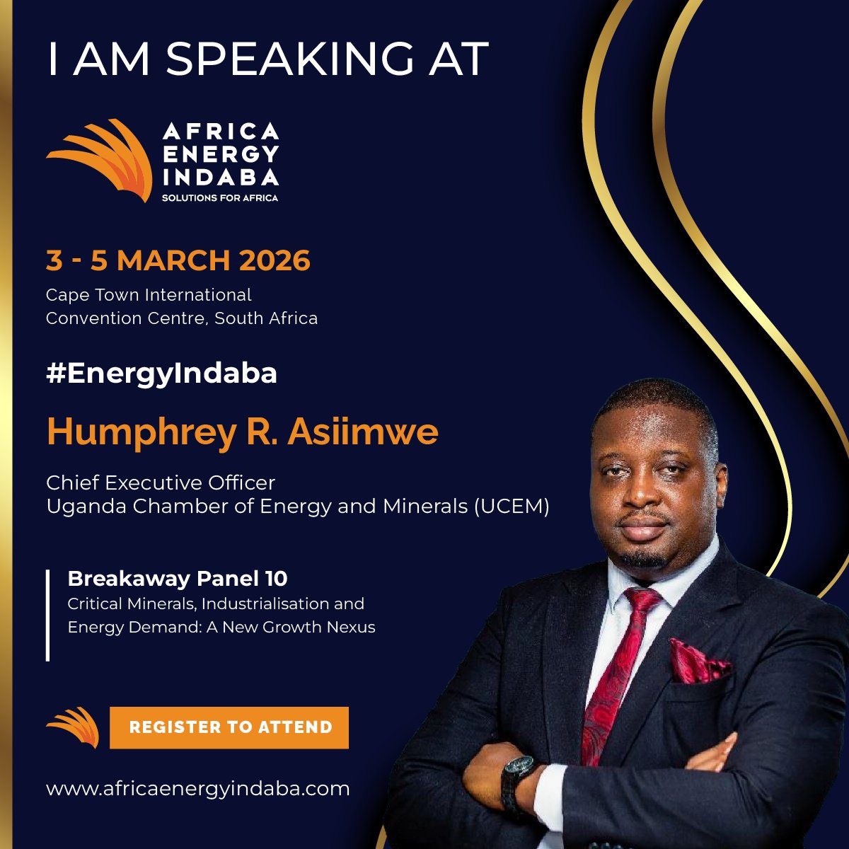 humfas's tweet photo. I’m honored to be speaking at Africa Energy Indaba 2026 in Cape Town 
From 3–5 March, I’ll discuss Critical Minerals, Industrialisation and Energy Demand: A New Growth Nexus. I look forward to sharing Uganda’s perspective on how Africa’s energy future must power industrial growth https://t.co/It1z8slYWT