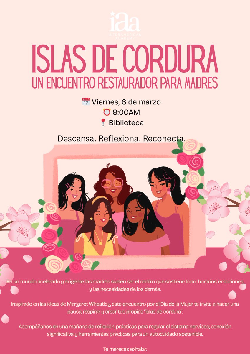 ✨ A Sacred Pause for IAA Mothers ✨

This Women’s Day, breathe, reset, and build your own “Islands of Sanity.” 🌿🤍

You give so much — you deserve to exhale.

📅 March 6 | 8:00 AM | Library
#WomensDay #IAACommunity #Wellbeing #GoSharks 🦈