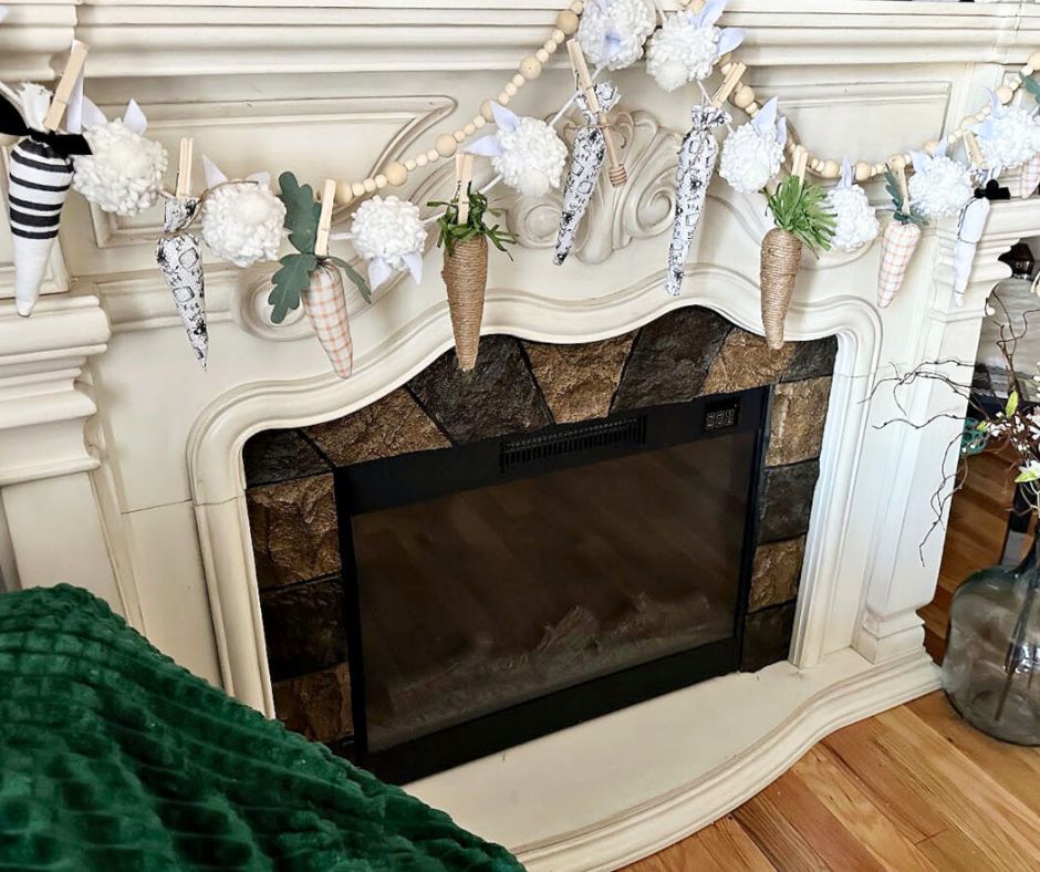 DIY Fabric Carrots and Pom Pom Bunny Garland ourcraftymom.com/bunny-garland/ via <a href="/ourcraftymom/">michelle james</a> #springcrafts #easterbunnybanner