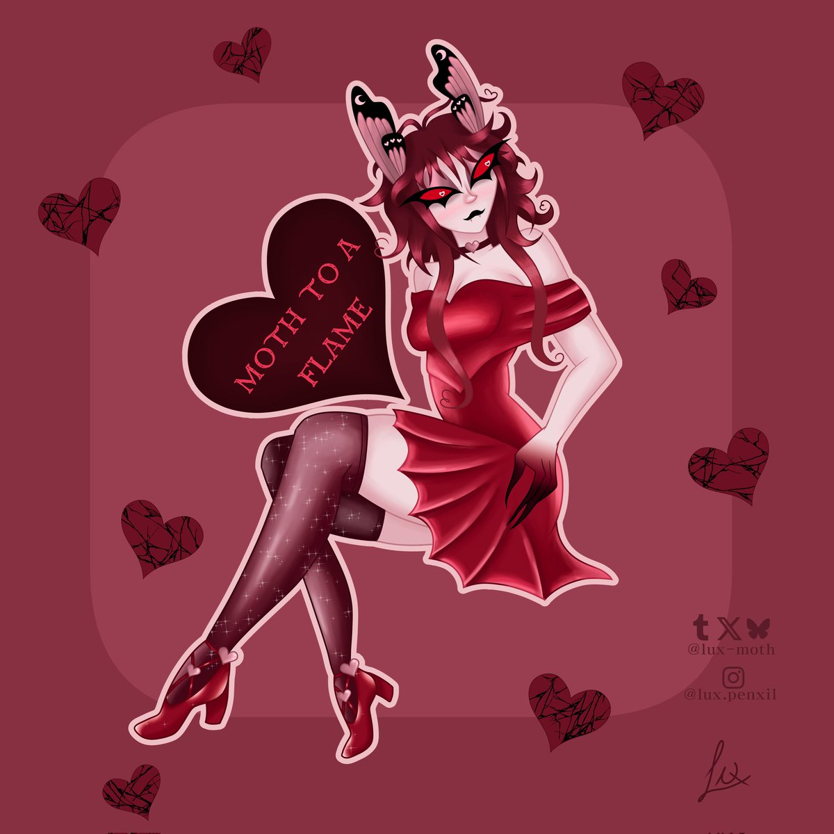 lux_moth's tweet image. February ended and I forgot to post the separated version 😞 

#HazbinHotel #Alastor #Vesper #RadioCrescent #oc