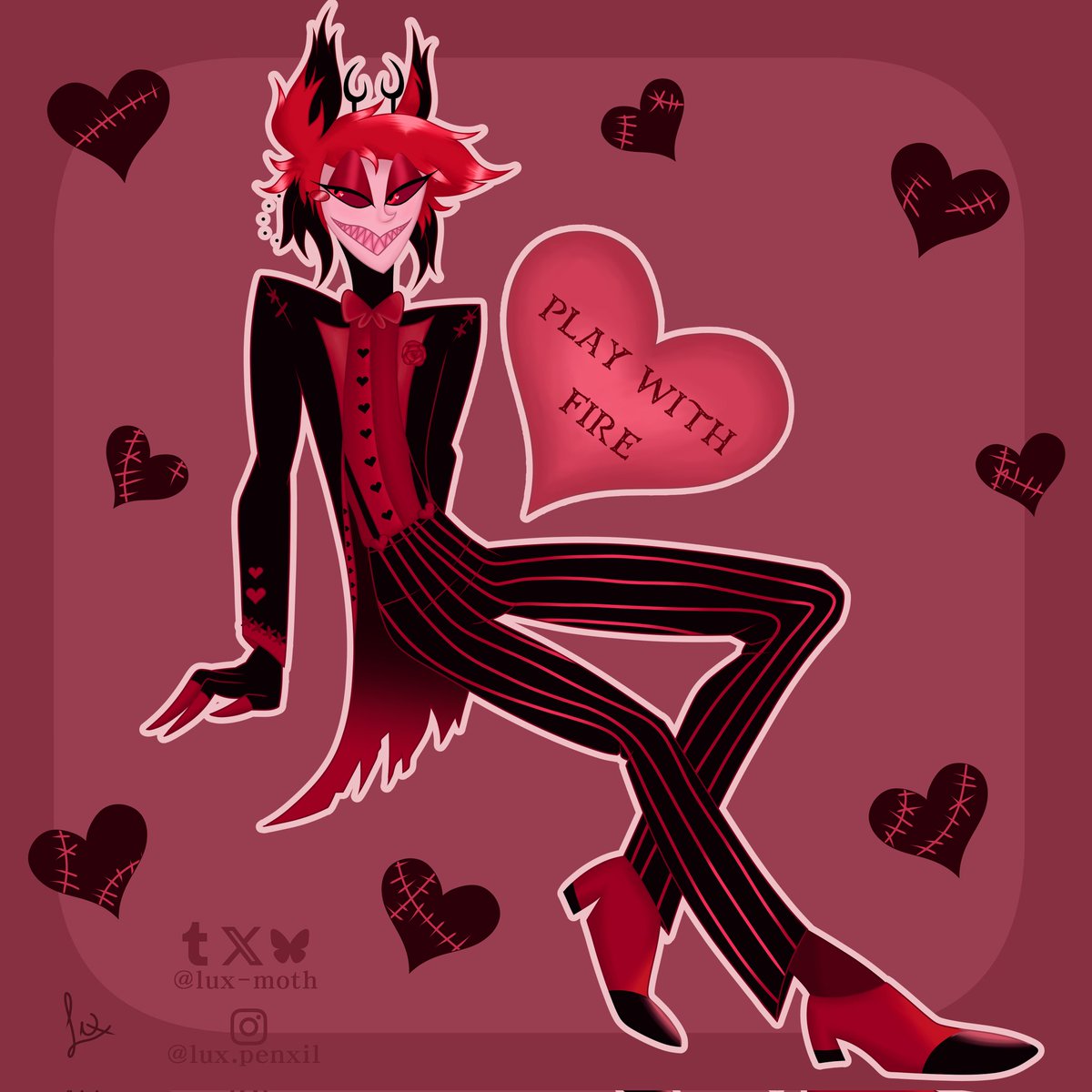 lux_moth's tweet image. February ended and I forgot to post the separated version 😞 

#HazbinHotel #Alastor #Vesper #RadioCrescent #oc