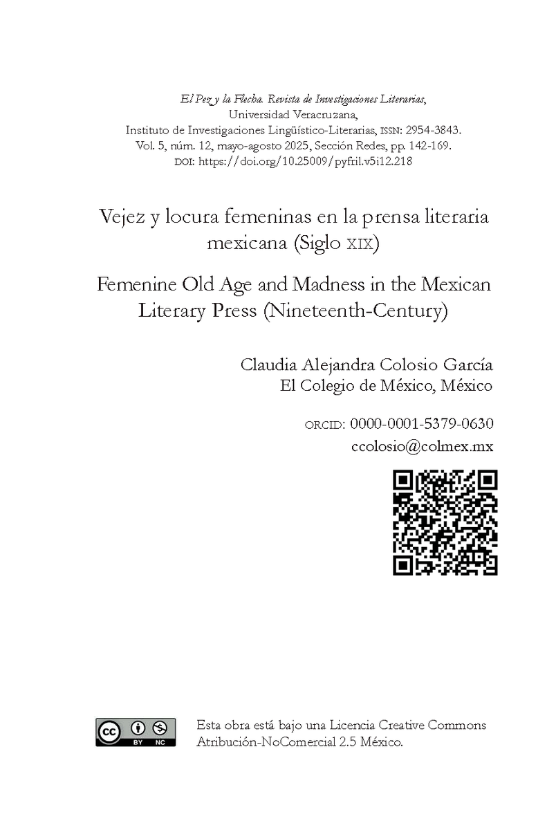 pez_flecha's tweet photo. Claudia Alejandra Colosio García.
Vejez y locura femeninas en la prensa literaria mexicana (Siglo XIX)
https://t.co/oYQHswbtki https://t.co/Pl6rzHpMSy