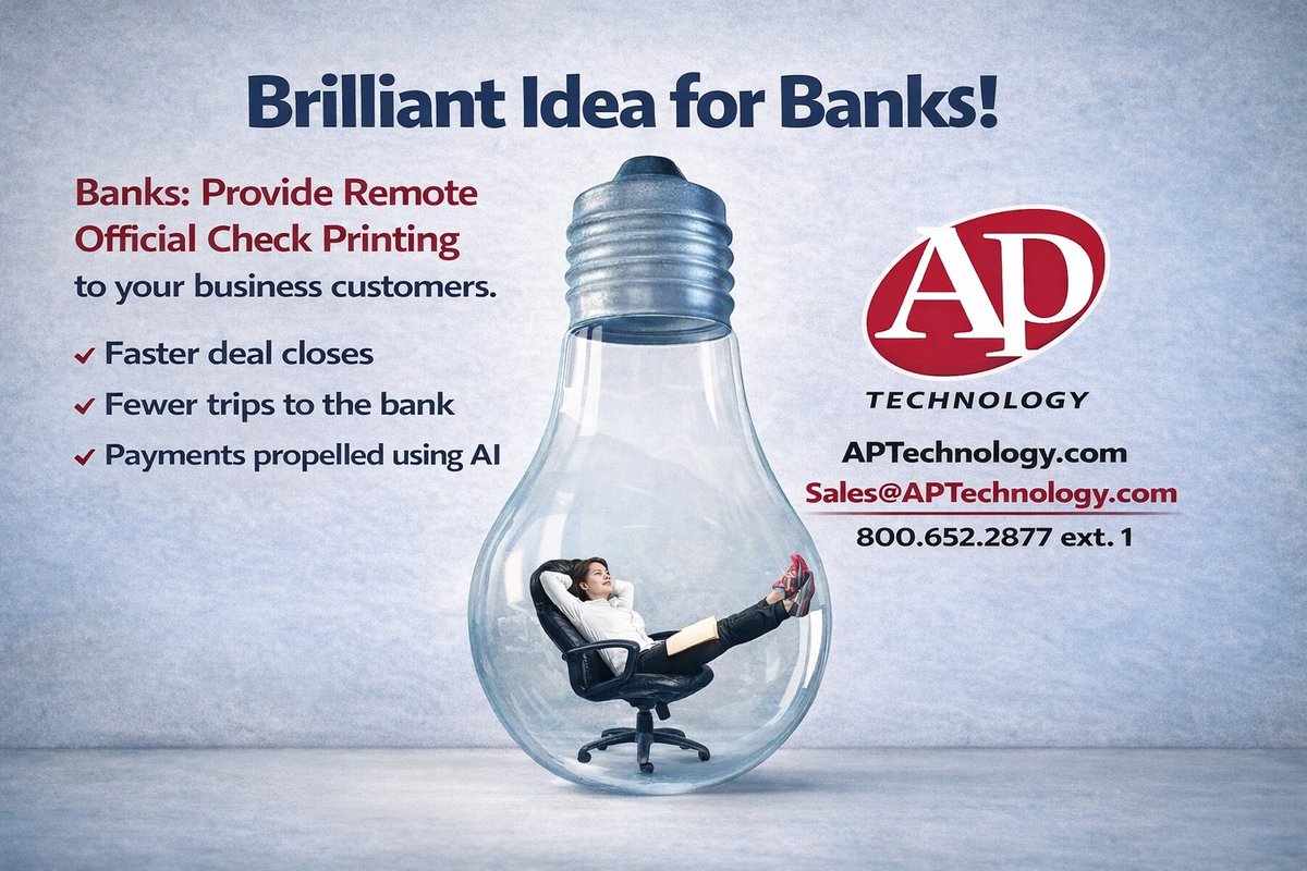 #Banks, we help increase deposits from business customers, even in areas where you have no branches. Automated workflow, Payee Deposit Choice, multi-payment options including #RemoteOfficialCheckPrinting for faster deal closes and fewer trips to bank. aptechnology.com
