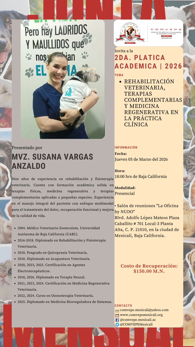 COMVEPEMexicali's tweet photo. 2da. Plática Académica del 2026 | COMVEPE Mexicali, A.C.   
~~~~~~~~~~~~~~~~~~~~~~~~~~~~~ 
📆: Jueves 05 de Marzo del 2026  
⏰: 18:00 hrs de Baja California  
📍: https://t.co/4J4vKS6iZU 
🌐: https://t.co/BIuC1COhvB
#EducacionContinua📚📖📝
#COMVEPEMexicali https://t.co/xpL5tZQGVY
