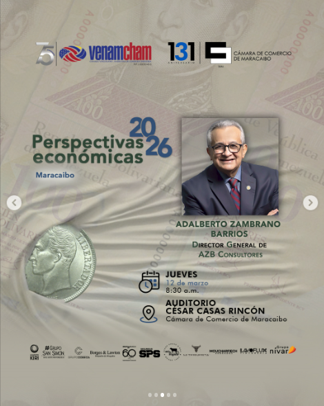 VenAmCham's tweet image. #PerspectivasEconómicas2026 en #Maracaibo

• Leonardo Buniak, Managing Partner de Buniak &amp;amp; Co
• Adalberto Zambrano, director general de AZB Consultores
• Fabián José Campos Sánchez, gerente de Escenarios de Datanalisis, C.A.

Una alianza que transforma conocimiento en acción🚀