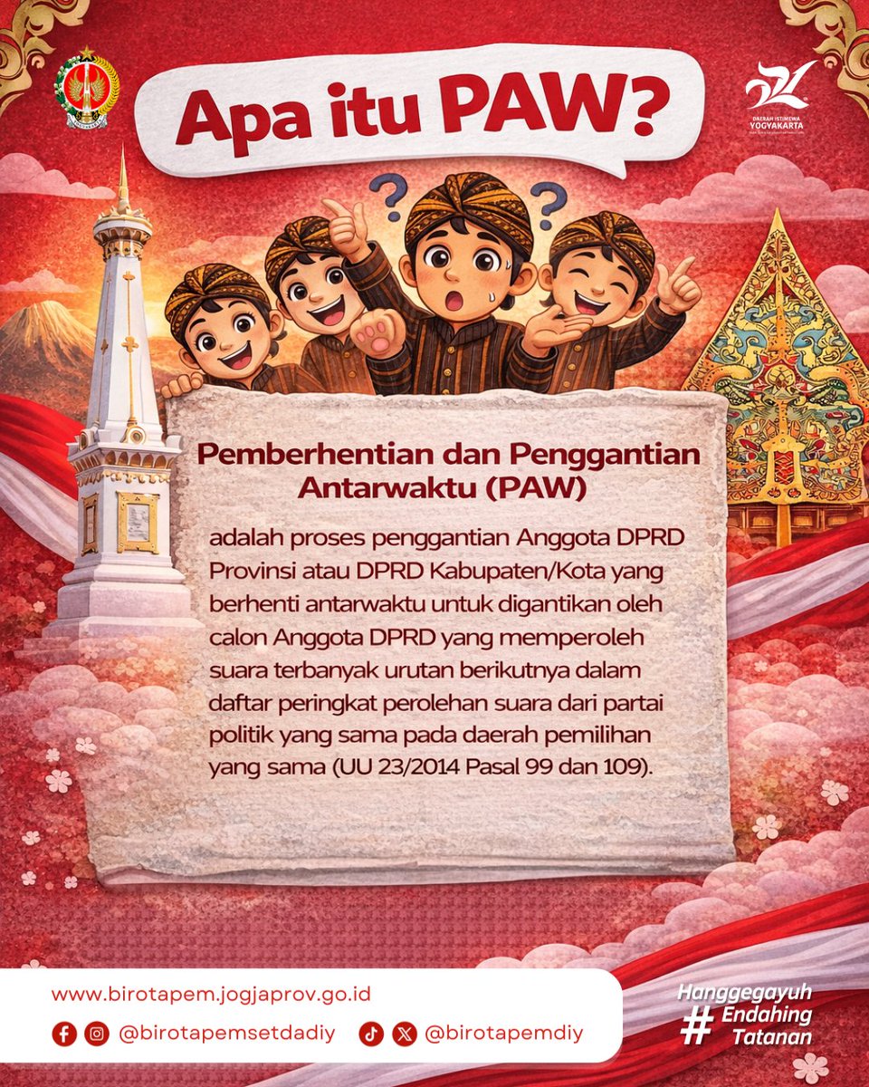 birotapemdiy's tweet photo. Apa itu Pemberhentian dan Penggantian Antarwaktu (PAW) ? Yuk, kita simak penjelasannya!

#PAW
#DPRD
#PemdaDIY
#BiroTapemSetdaDIY
#TapemEdukasi
#JogjaIstimewa https://t.co/0GvDdD2OMn