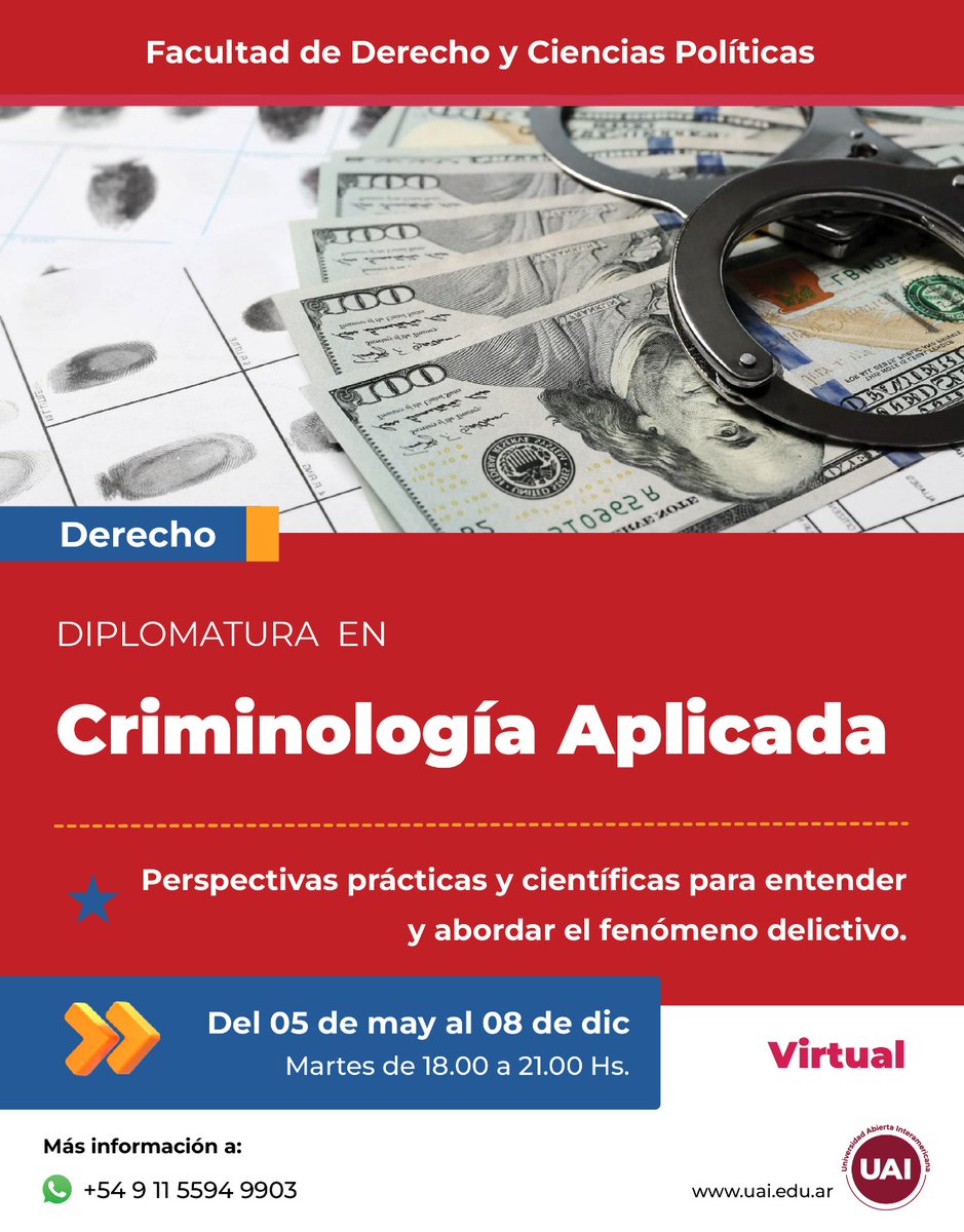 🚩🚩Daré las clases de Criminología Forense aplicada a la investigación de delincuentes sexuales de menores y Homicidios

🚨INFORMES al +54 9 11 2660 3030 / +54 9 11 5594 9903 o al: uai.extension@uai.edu.ar

Les dejo el enlace:  
uai.edu.ar/cursos-y-event…