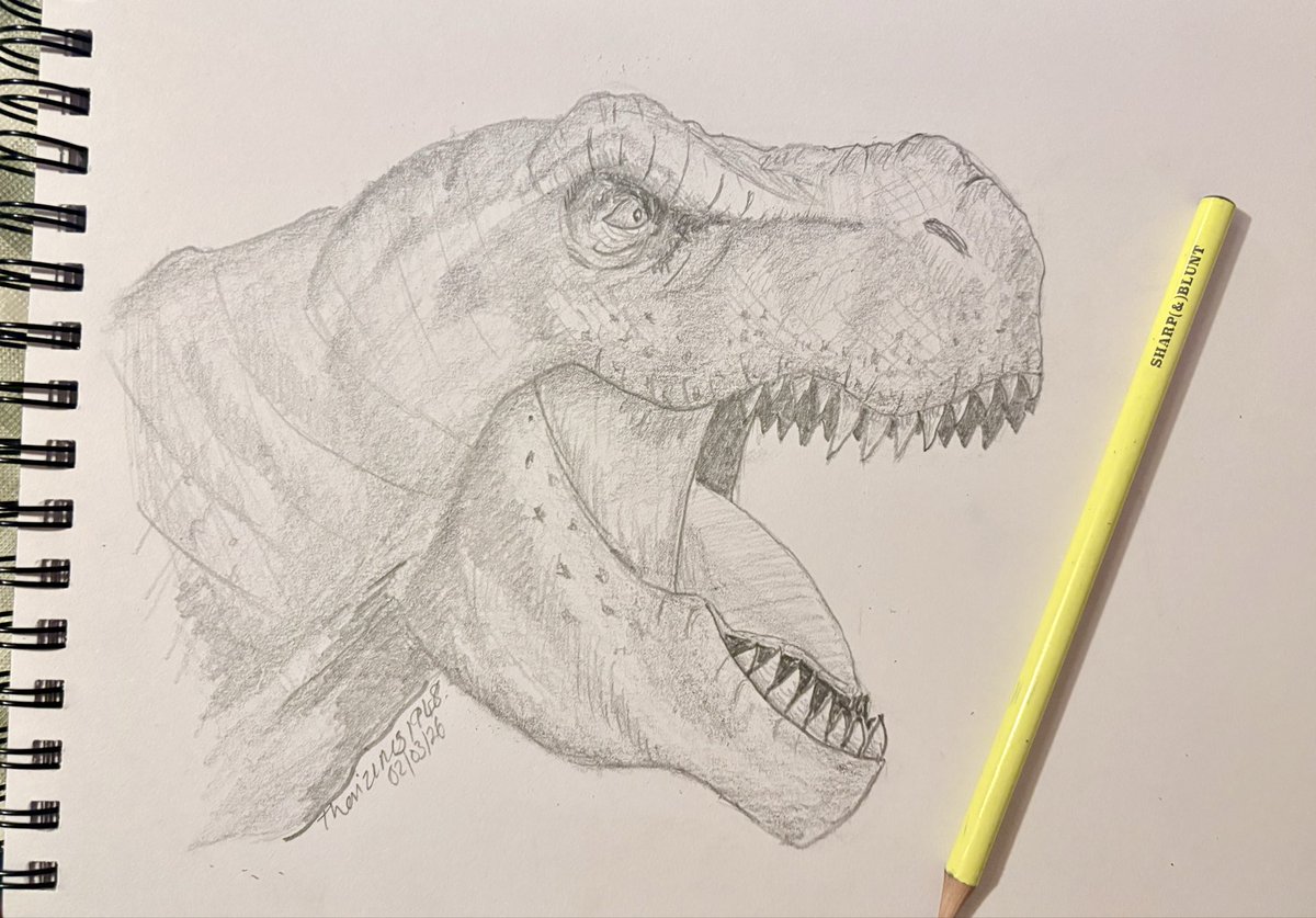 Therizinos1948's tweet image. I was staying off here but I’m actually proud of this one so I thought I’d show all 3 of you that see my posts #TRex #paleoart #dinotwt
