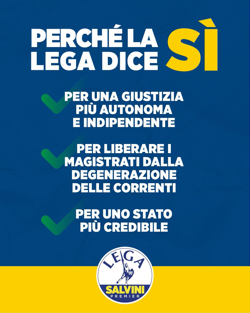 🗳️ Votare Sì significa sostenere una giustizia più efficiente, responsabile e capace di funzionare meglio nell’interesse dei cittadini. 

⚖️ Una giustizia che funziona garantisce diritti, sicurezza e libertà, rafforza lo Stato e riduce i costi sociali ed economici dei ritardi e