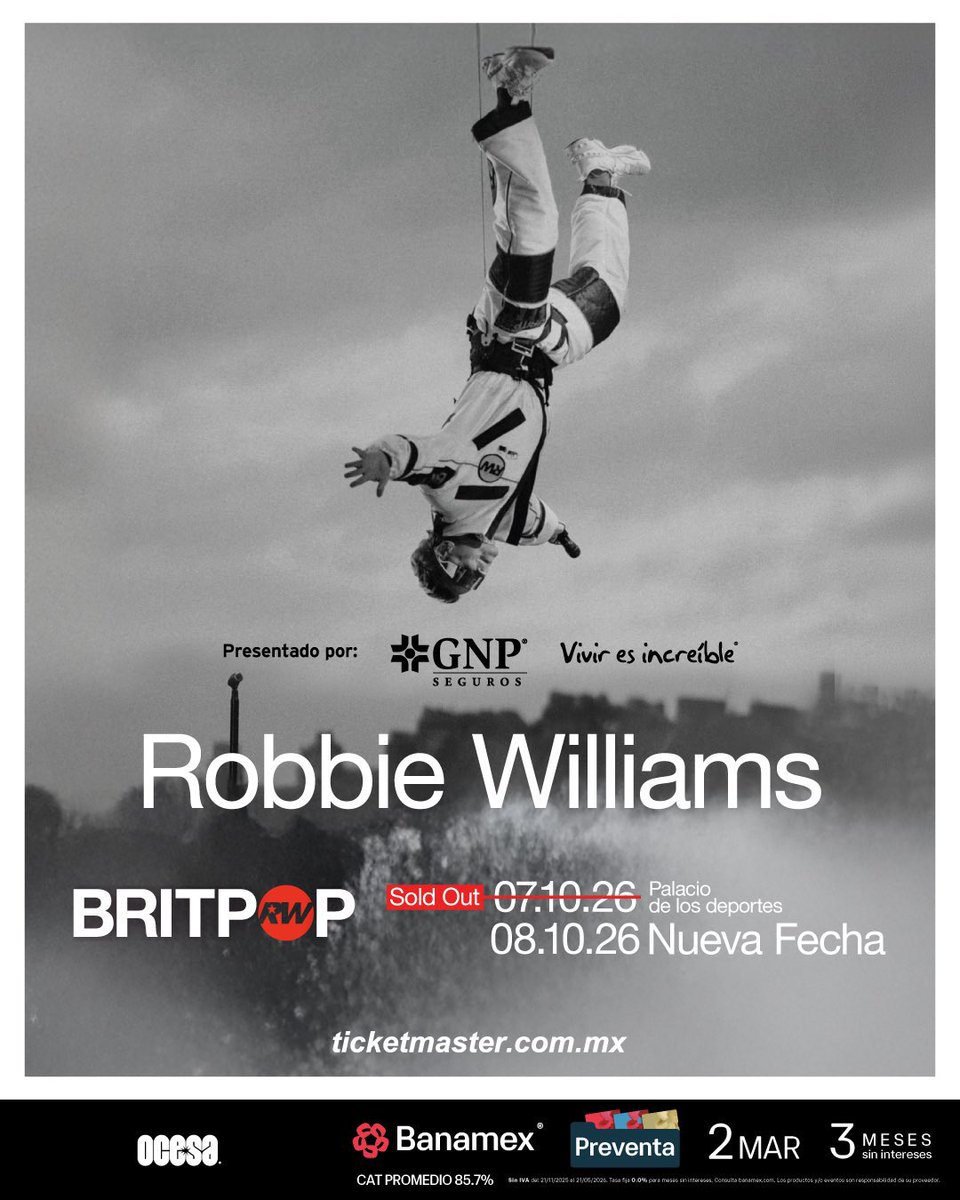 ¡Tenemos segunda fecha de <a href="/robbiewilliams/">Robbie Williams</a> en el Palacio de los Deportes! 🎸

#PreventaBanamex ya disponible 
Venta general a partir del 3 de marzo