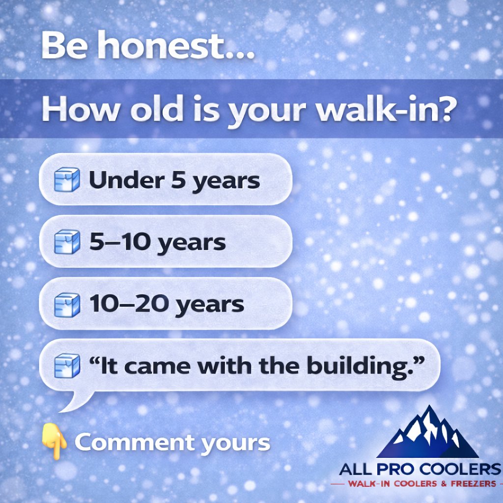AllCoolers's tweet image. How old is your walk-in? Still running strong, or does it show its age? If it's nearing the 10–20 year mark, check performance to avoid emergencies. Share its age below! 👇 

#WalkInCooler #CommercialRefrigeration #PreventativeMaintenance allprocoolersllc.com