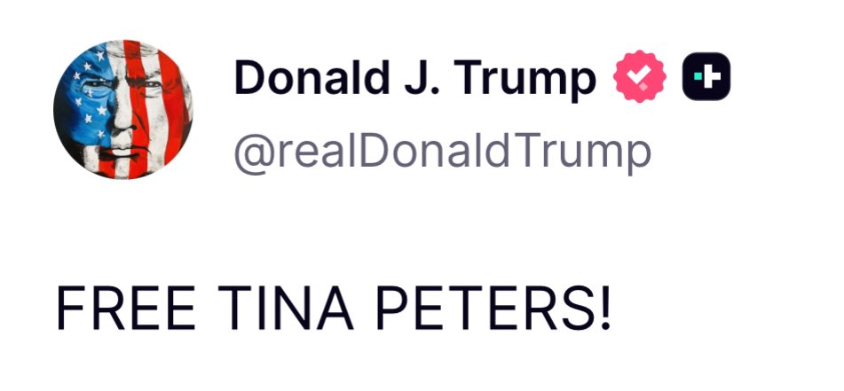 RealLindellTV's tweet image. 🚨 POTUS ON TRUTH SOCIAL - FREE TINA PETERS!