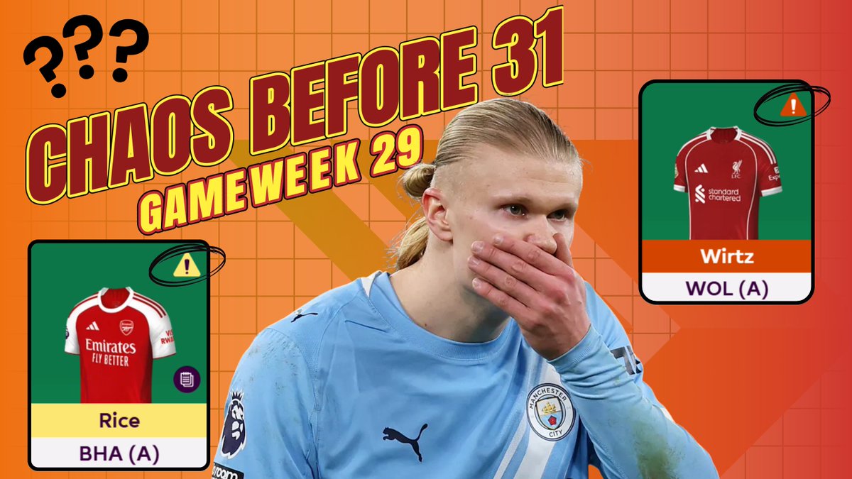 BazballFPL's tweet photo. Inside the Top 5k.

But chaos has arrived.

Haaland, Wilson &amp; Rice in doubt.
Flags everywhere.
Blank 31 looming.
2FT in hand.
Roll… or react?

Full GW29 breakdown. Link in profile👇

#FPL #FPLCommunity https://t.co/IWtfDJH3ul
