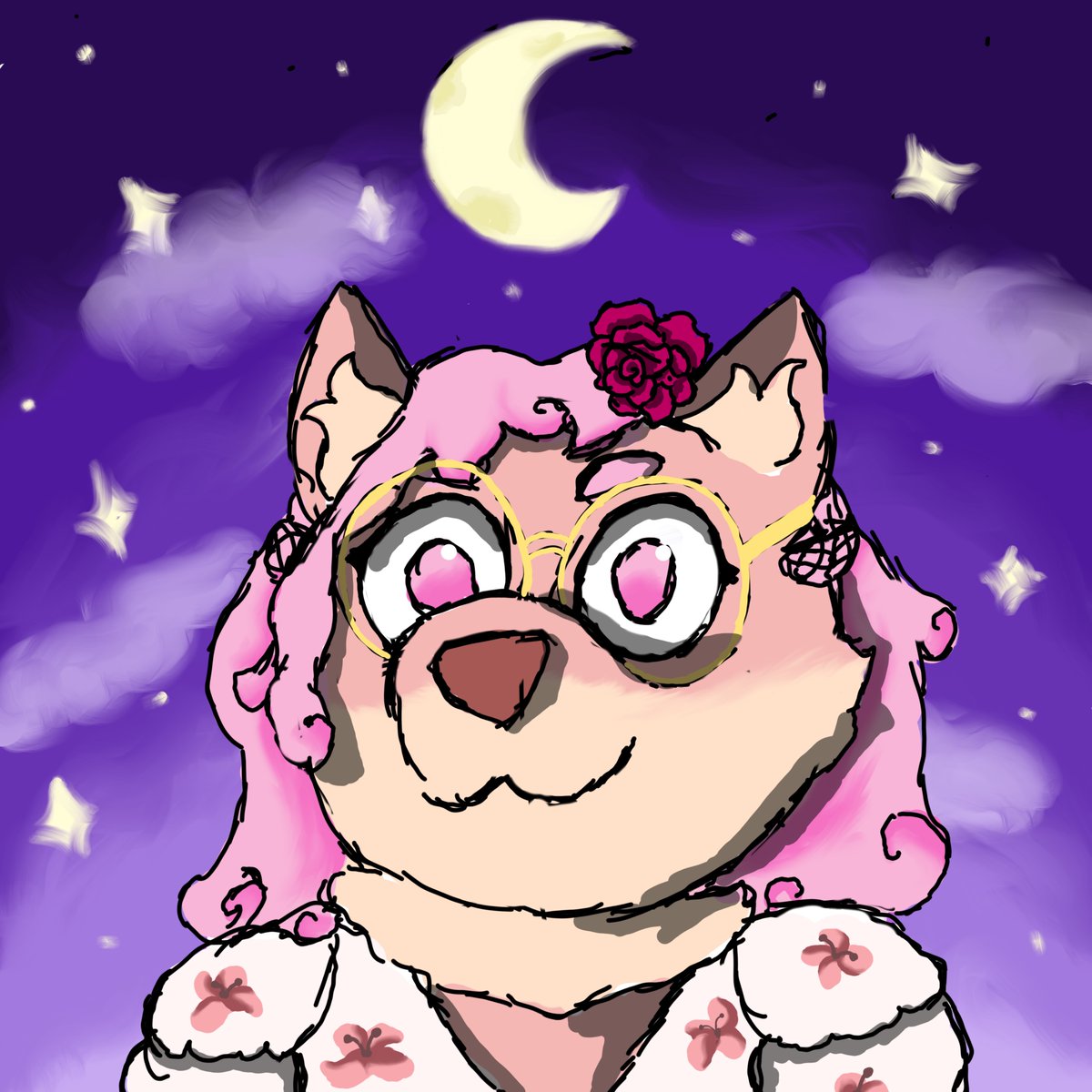 NeonFluf's tweet photo. A self portrait, embracing the mess and the process 🌙 https://t.co/JgYSRXfoh9