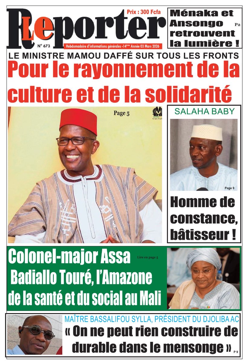 #DIANY #COM: A la UNE du Le Reporter N°673 dans les kiosques à journaux ce Mardi 03 Mars 2026.
