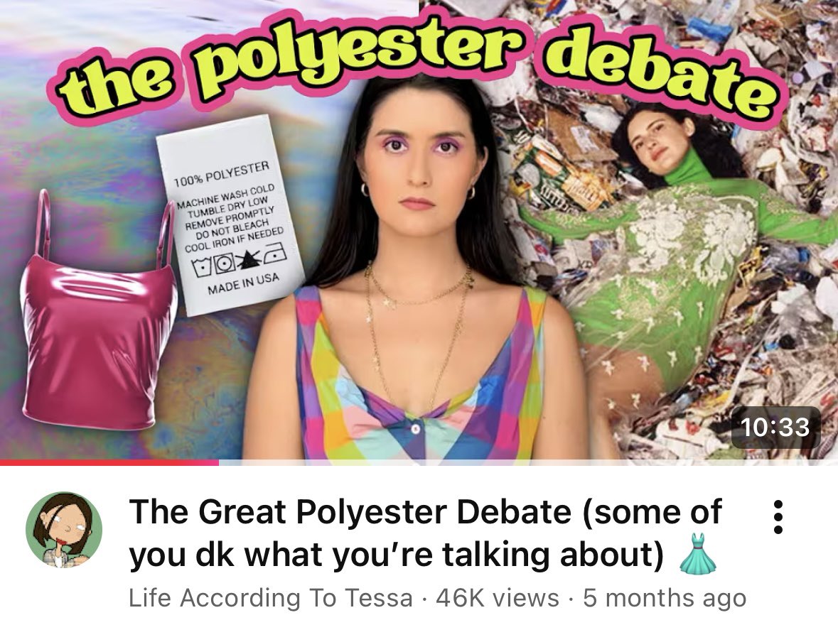 *taps sign* disregarding any and all garments bc they use a synthetic material shows a gross misunderstanding and oversimplification of clothing manufacturing and design

(see also: my video on the subject)