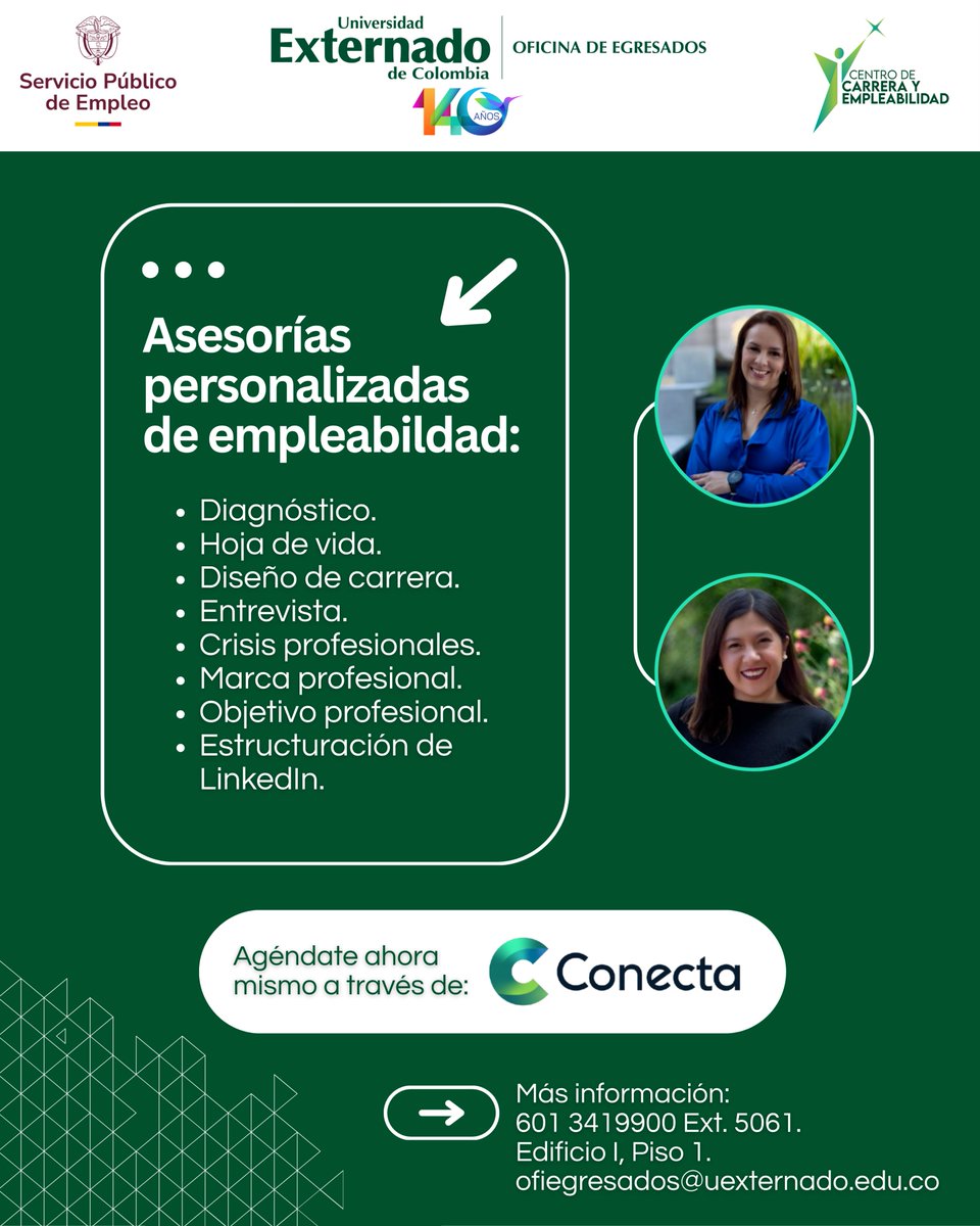 OfiegresadosUEC's tweet photo. 🚀 Egresado Externadista:

Impulsa tu perfil con nuestras asesorías personalizadas de empleabilidad: hoja de vida, entrevistas, marca profesional, LinkedIn y más...

📲 Agenda ahora a través de Conecta o escribe al DM.

#OrgulloExternadista #UEC https://t.co/LqAADhHDB5
