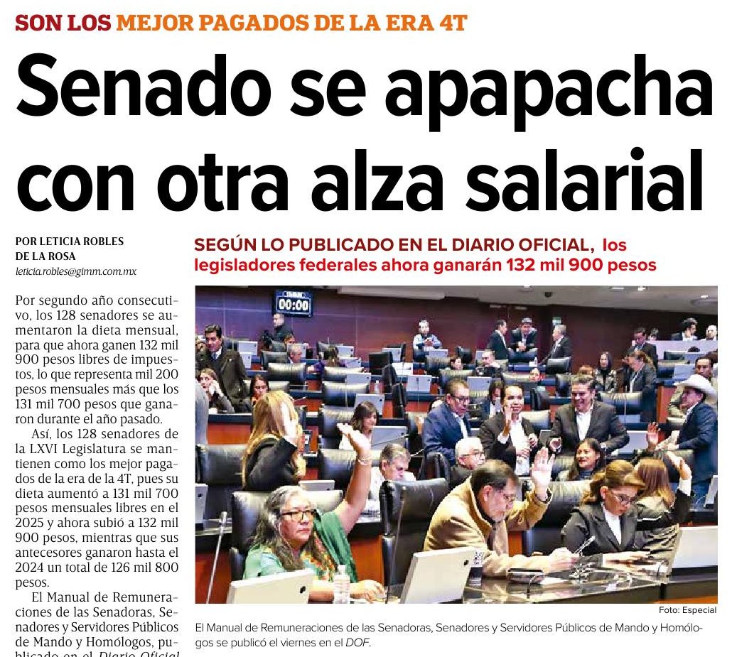 El senador <a href="/juntosheriberto/">Heriberto Aguilar</a> tira mucho aceite con la Reforma Electoral de <a href="/Claudiashein/">Claudia Sheinbaum Pardo</a>, que según reduciría al 25% el costo a partidos y elecciones. Ah, pero... ¿Quién le pone alto y reducción al salario de los senadores, que cada vez cobran más y trabajan menos? <a href="/LoreniaValles_/">Lorenia Valles</a>