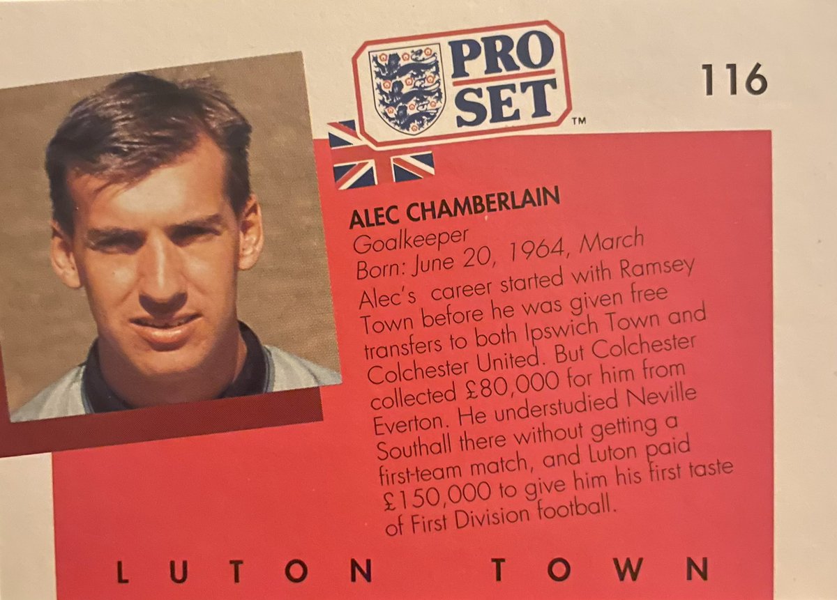 daily_set's tweet photo. Alec chamberlain of @LutonTown 1990/91. From @ColU_Official Player of the Year 1985 to @WatfordFC Play of the season 2002 and beyond. Fantastic career. #ProSet https://t.co/zcscw2MZW1
