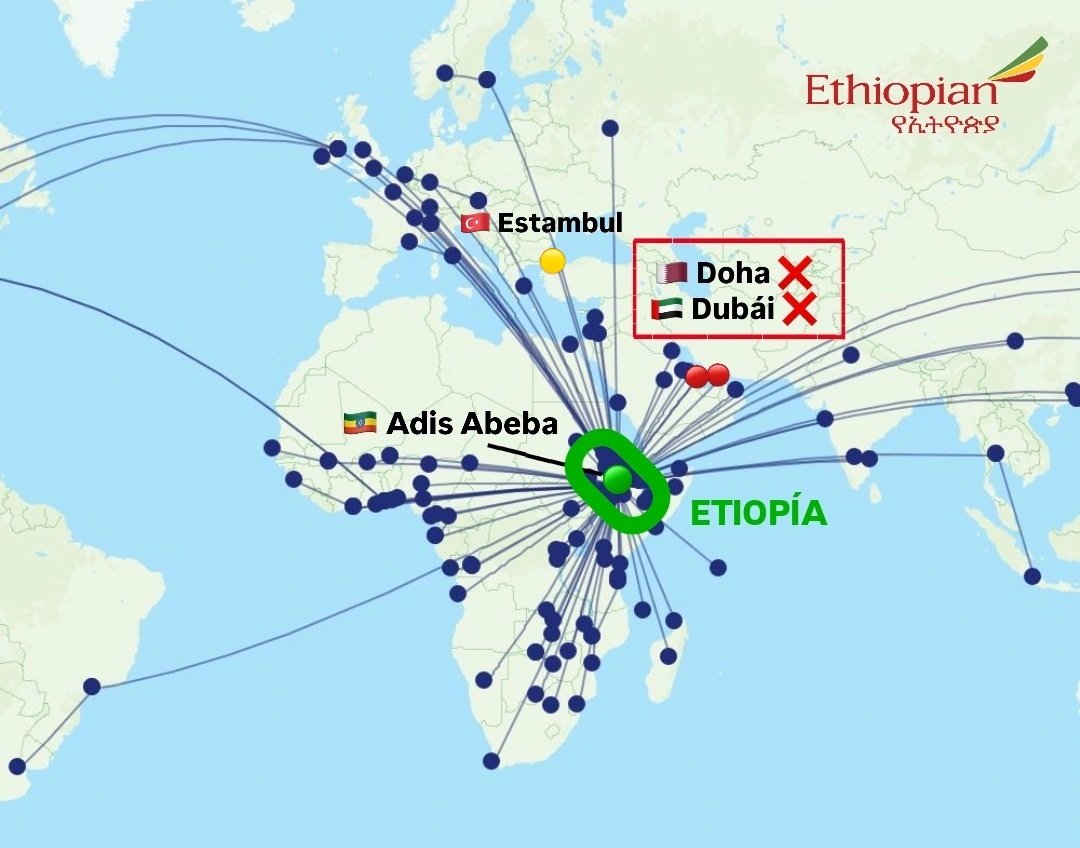Etiopía... ¿El nuevo refugio del mapa aéreo mundial?

Durante años, el eje del transporte global ha descansado sobre las monarquías del Golfo.

Doha y Dubái se convirtieron en las gasolineras del mundo, nodos logísticos que conectaban Londres con Sídney o Madrid con Tokio.

Sin