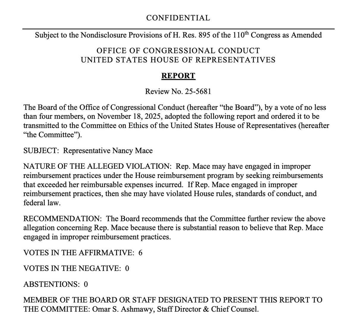 BREAKING: The House Ethics Committee is investigating Representative Nancy Mace for allegedly seeking reimbursements that exceeded her reimbursable expenses.