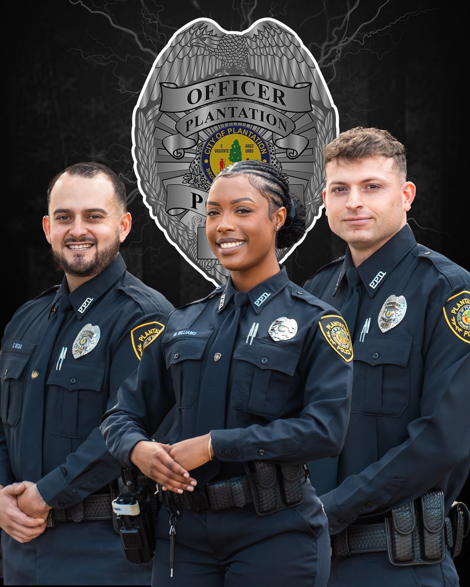 PlantationPD's tweet photo. Congratulations to our newly sworn-in officers. Officer Vega, Officer Williams, and Officer Mesquita will soon hit the streets to start their field training.
Join us in wishing them a long and safe career.
#teamPPD https://t.co/Rz7DSU70Py