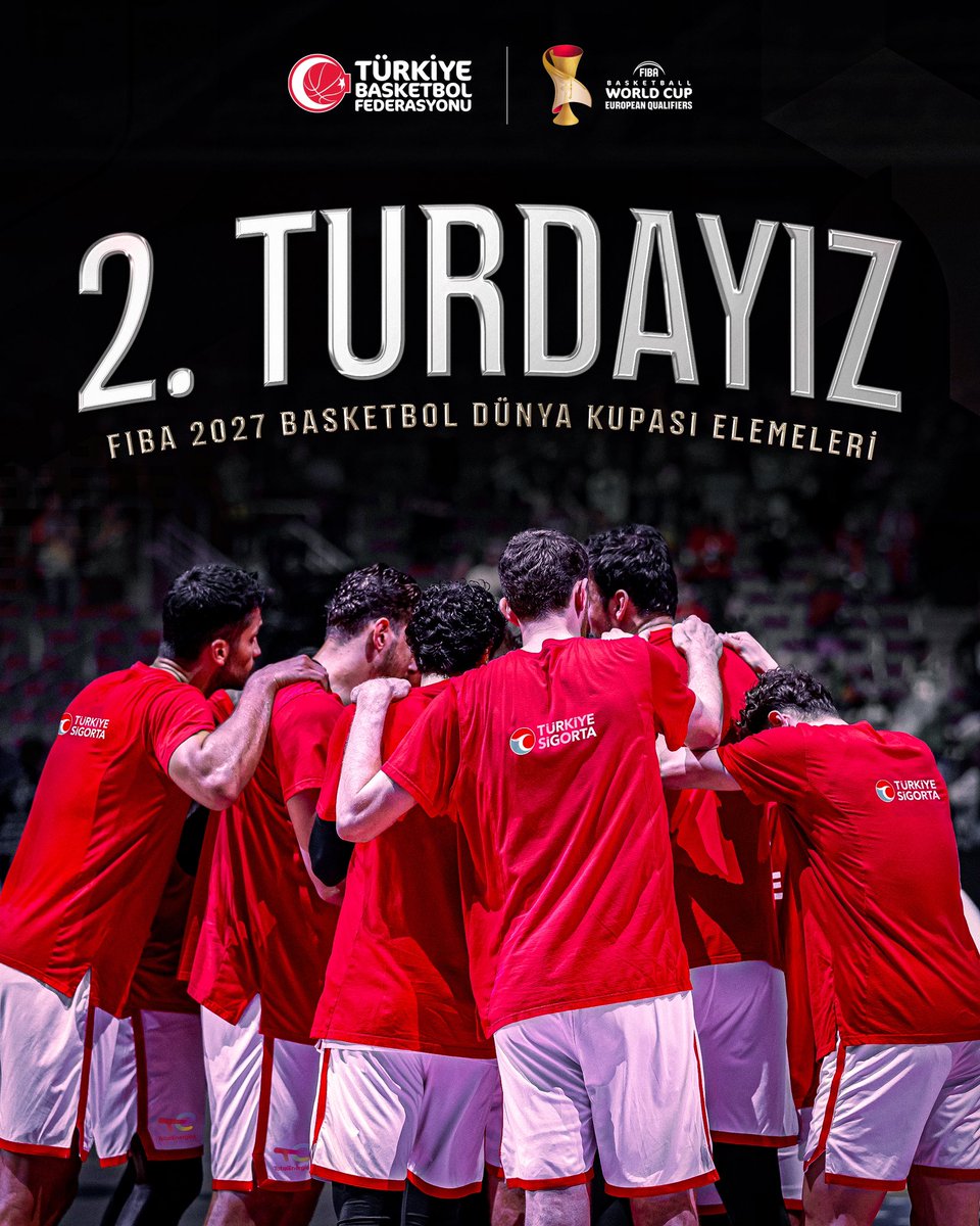 TBF's tweet image. 12 DEV ADAM 2. TURDA 🇹🇷

FIBA 2027 Basketbol Dünya Kupası Elemeleri C Grubu’nda 4’te 4 yapan A Erkek Milli Takımımız 2. tura yükselmeyi garantiledi. 🔥

#BizBirlikteyiz

#FIBAWC x #StepItUpTürkiye