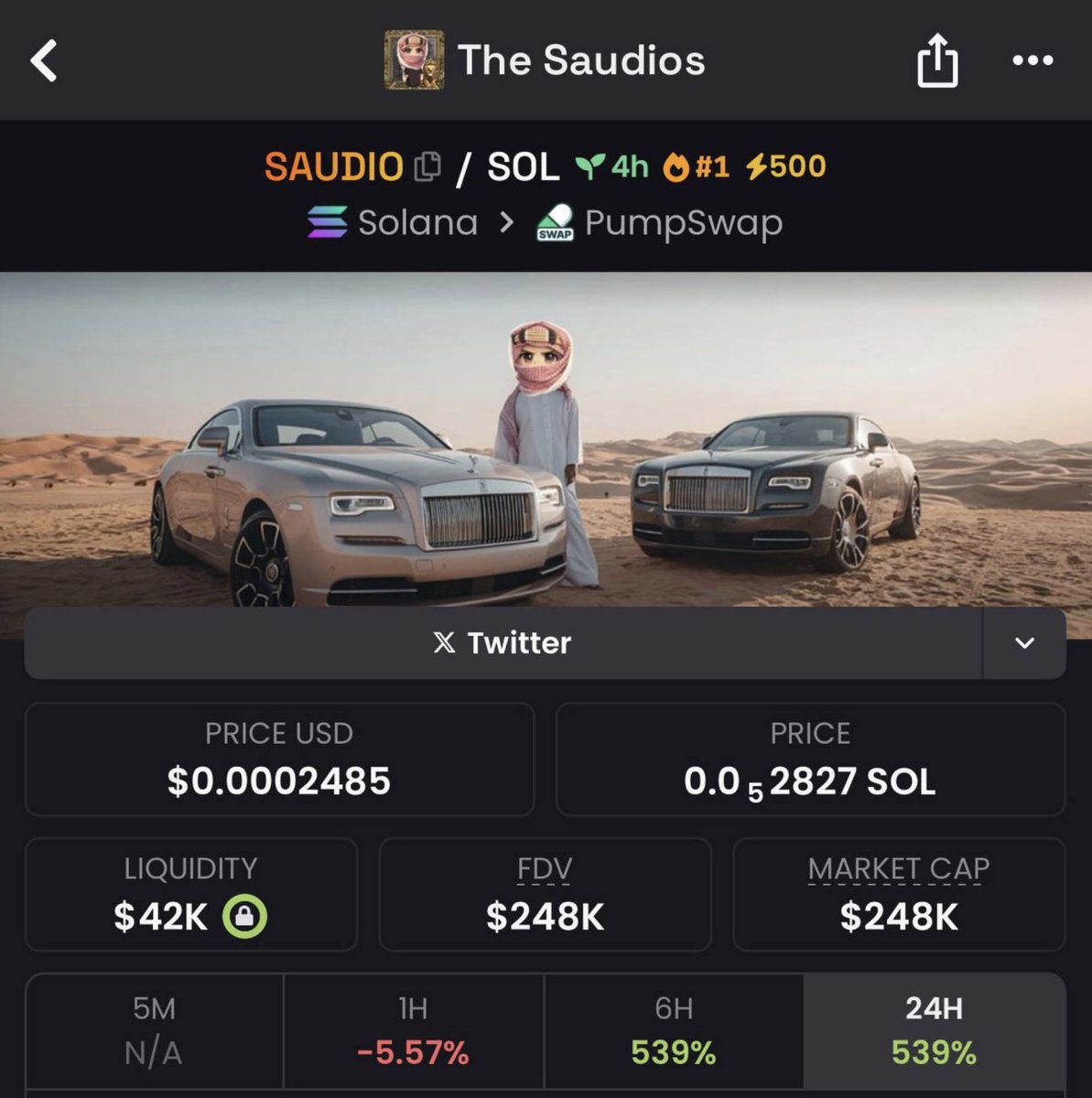 $SAUDIO is showing a very good trend.

The token fits perfectly with the current narrative in Dubai

and the situation in the world…

240k mcap -> 1.4M mcap next step

CA:
DFZ1uSS9y2Cxr1sT8Hc9j75jFqepFJ1gUdZPKx8Tpump
