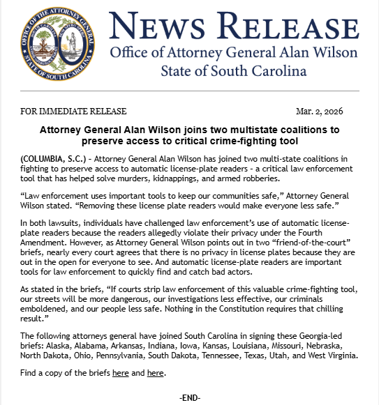 South Carolina Attorney General's Office tweet media