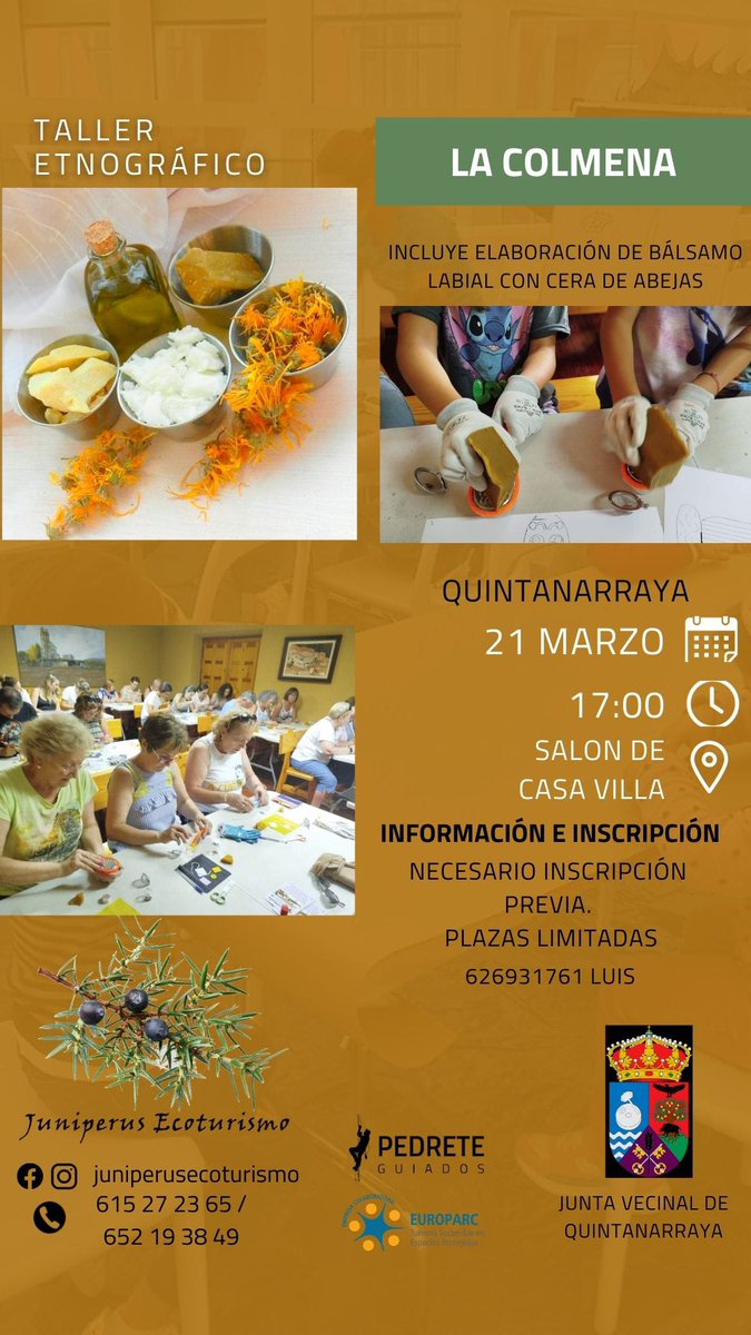 Quintanarraya's tweet photo. 🐝 Cerramos marzo en #Quintanarraya con el taller etnográfico “La Colmena” el 📅 21 de marzo 
Con curiosidades de las abejas y la elaboración de un bálsamo labial con cera de abeja

✅ Gratuito | 👥 20 plazas | Inscripción y más info en:
https://t.co/QmVXY7TzGe https://t.co/vRwb7IZSmG