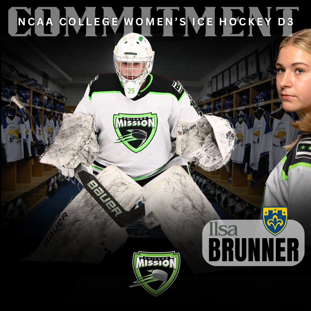 ChicagoMission's tweet photo. Chicago Mission congratulates senior goaltender Ilsa Brunner on her commitment to the College of St. Scholastica! 🥅🎉

Ilsa began playing at age 9 and is in her second season with the Mission. A relentless worker between the pipes, she has won 5 State Championships in two states with three different teams.

She plans to major in Exercise Physiology (Pre-Chiropractic) and is excited to make an impact as CSS builds its winning culture.

https://t.co/FzJZIR6Za1

We’re proud of you, Ilsa! 🌟

#ChicagoMission #MissionProud #Committed #CollegeHockey #StudentAthlete