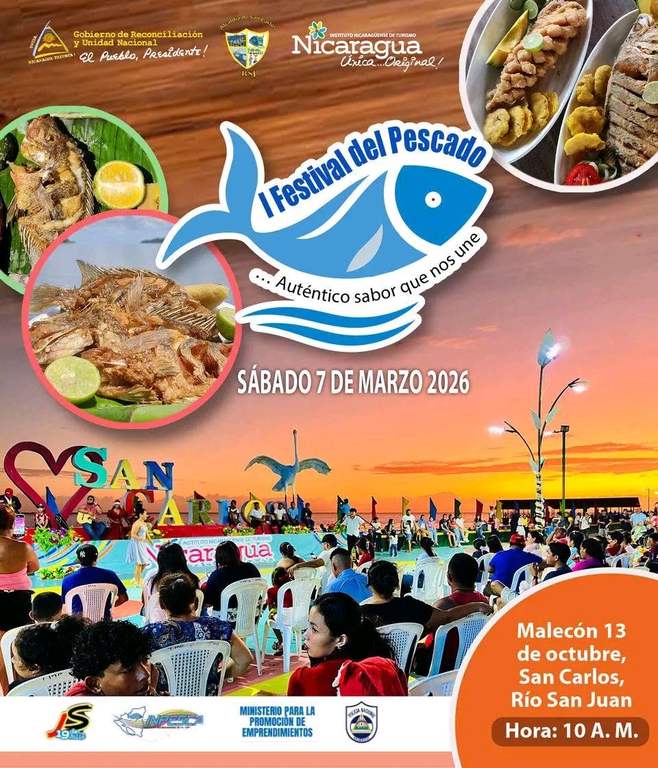Prepárate para ser partícipe del Festival del Pescado, evento gastronómico, cultural y recreativo, sábado 7 de marzo en la plaza Malecón de San Carlos, desde las 10 de la mañana.

ℹ️ para inscripción de los diferentes concursos al 8759 2417

#RíoSanJuan
#NicaraguaÚnicaOriginal