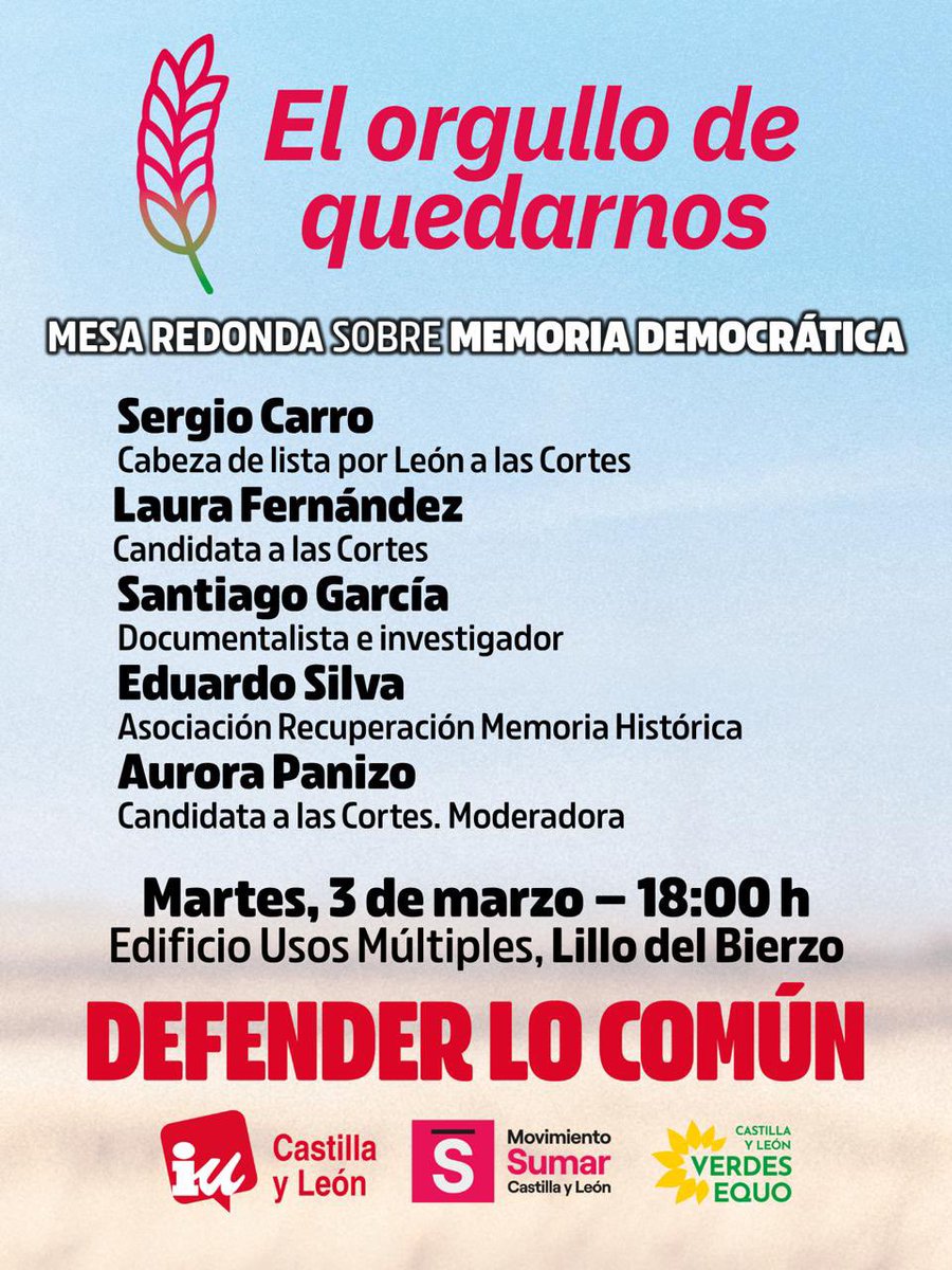 iuleon's tweet photo. 🔻 Acto sobre la Memoria Democrática en Lillo del Bierzo (Fabero). Pásate y participa. https://t.co/DeaRPijhxZ