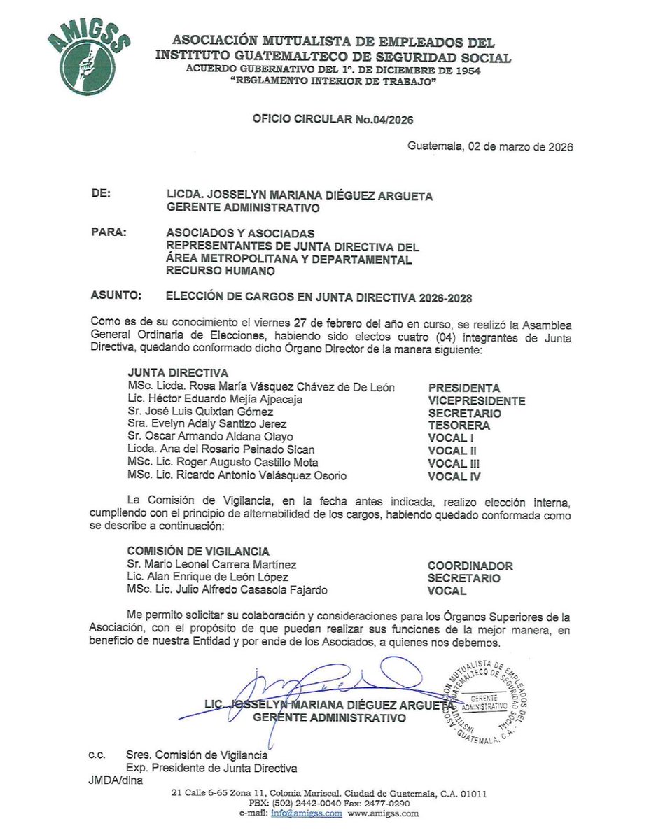 amigssgt's tweet photo. Oficio Circular No.04-2026 con formación de JD y CV https://t.co/0GcJLbYS6T