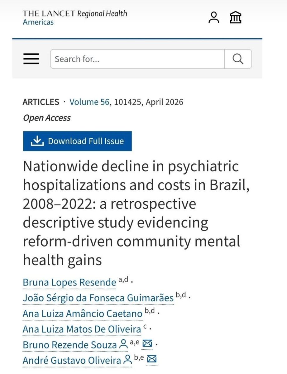 Primeira publicação do <a href="/NeurodevUfmg/">Laboratório NeuroDEv UFMG</a> em 2026! Analisamos as internações psiquiátricas pelo SUS de 2008-2022. Vimos um declínio no número de hospitalizações, mas não de forma homogênea. Existem diferenças entre regiões, sexo e idade

doi.org/10.1016/j.lana…