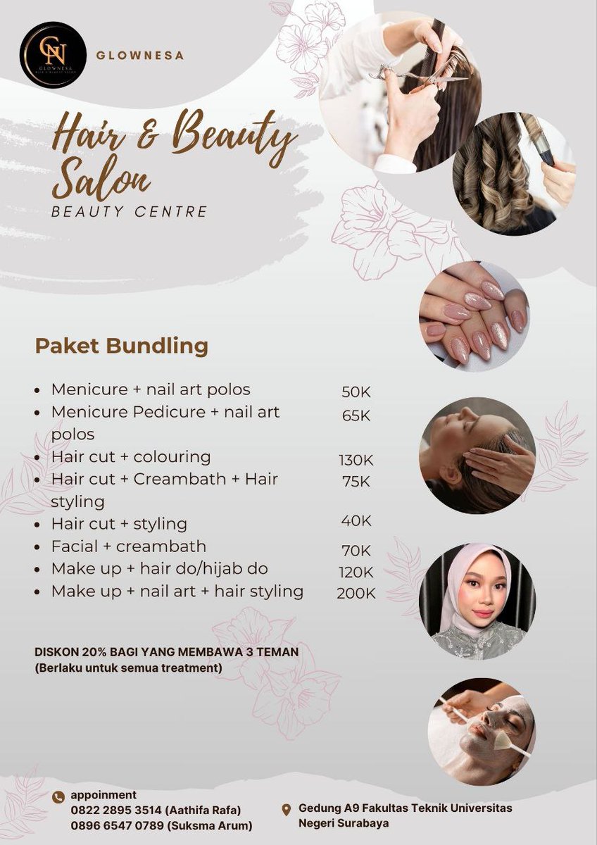 yunesafess's tweet photo. rek! Mumpung tanggal muda nihh bisa banget nyalon ke Glownesa😋

Tentunya harganya murah meriaah dan cocok sama kantong mahasiswa, yuuk ke Glownesa!!! kita mulai buka tanggal 2-6 Maret jam 09.00-16.00 WIB yaa, bisa juga langsung datang aja ke gedung A9 FT 🤭 https://t.co/CuZXeIR0ce