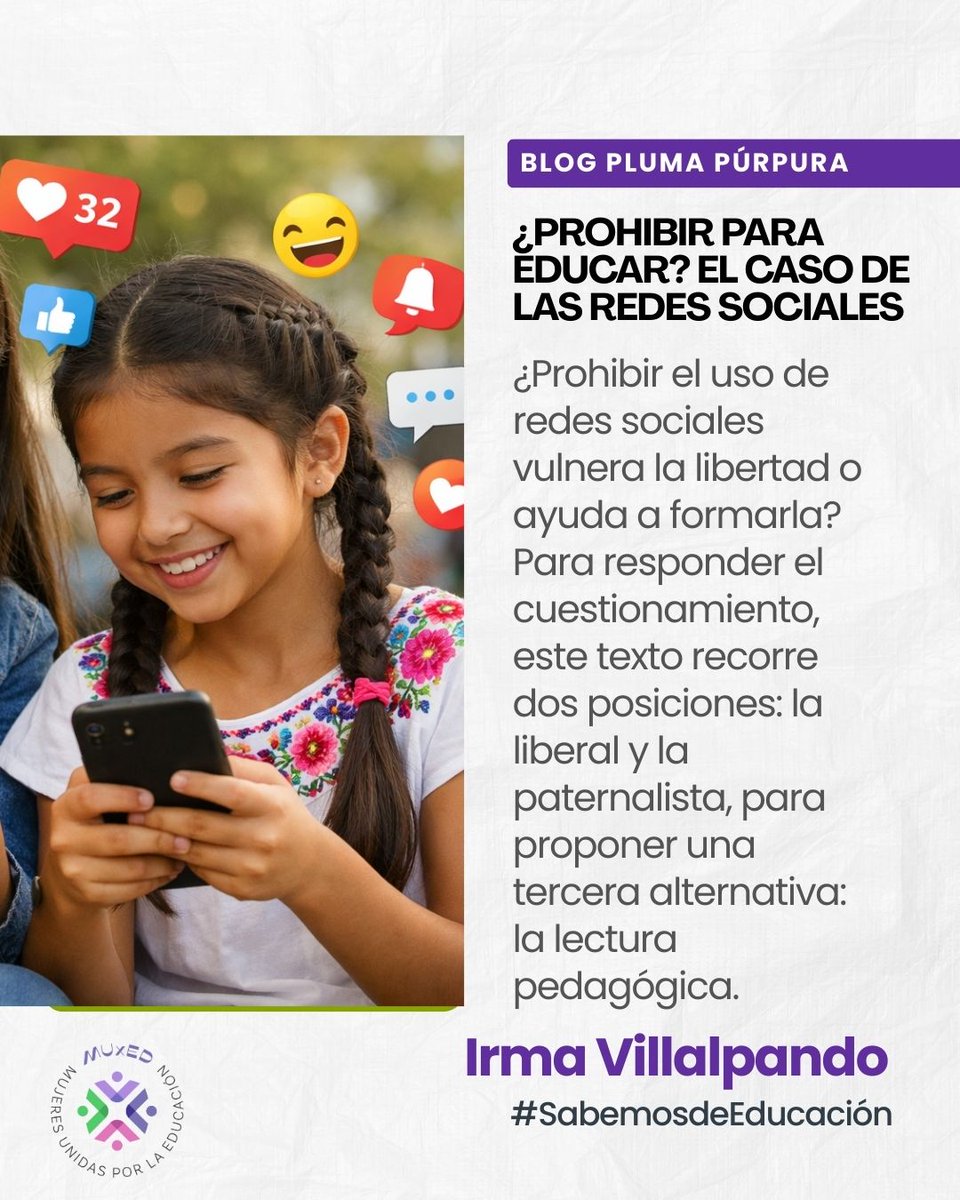 muxed_mx's tweet photo. #Adelanto #BlogPlumaPúrpura #RepensarlaEducación #CadaMartes en #MUxED
Mañana escribe Irma Villalpando quien es integrante de #MUxED, doctora en Pedagogía por la UNAM y docente de licenciatura en esa institución. Ha dirigido centros educativos y participado en proyectos de investigación.