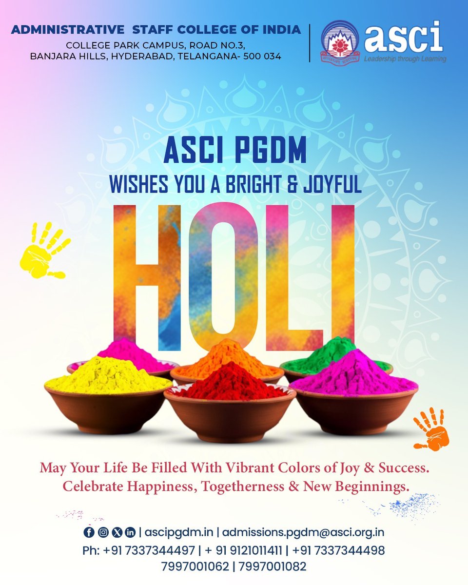 ascipgdm's tweet image. 🎨Wishing You a Bright &amp;amp; Joyful Holi🎨
May the vibrant colors of Holi paint your life with happiness, harmony, and countless beautiful moments.
Here’s to joy that sparkles, bonds that grow stronger, and memories that stay colorful forever.
#asci #ascipgdm #holifestival #holi2026