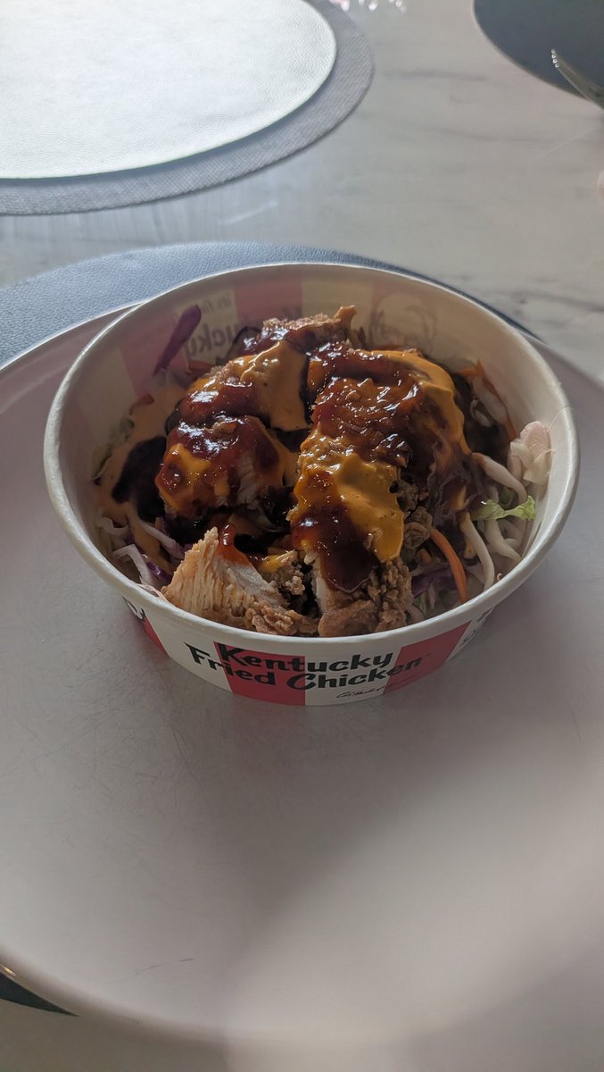 Meal prep version of a KFC protein bowl. Mine was better. BBQ sauce only instead of supercharge sauce. Better chicken. Better taste #KFC #mealprep