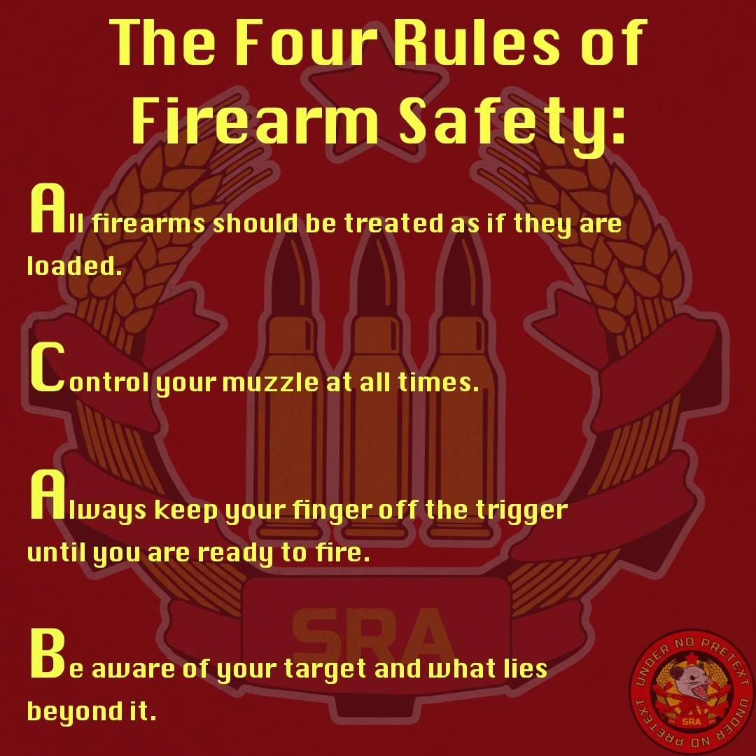 Bulldog_onsite's tweet photo. The Four Rules of Firearm Safety #ACAB #firearms #socialistrifleassociation #PDXSRA #portland #gunsofinstagram #guns #gun #undernopretext #firearmstraining #firearmsafety #gunsafety https://t.co/h1SCC44Rma