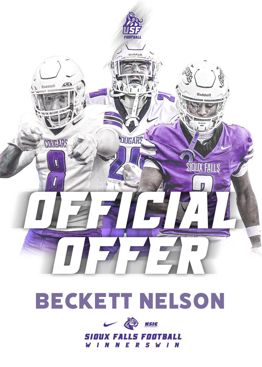 Beckett_Nelson1's tweet photo. After a great conversation with @Coach_Lueds, I am blessed to announce that I have received an offer from the University of Sioux Falls! #GoCoo!!!

@JimGlogowski @j_schlichte @CoachJ_USF @2MileMentality @PrepRedzoneDAK @NWahlScouting @DerekGenzlinger https://t.co/FbnA7JJIVb
