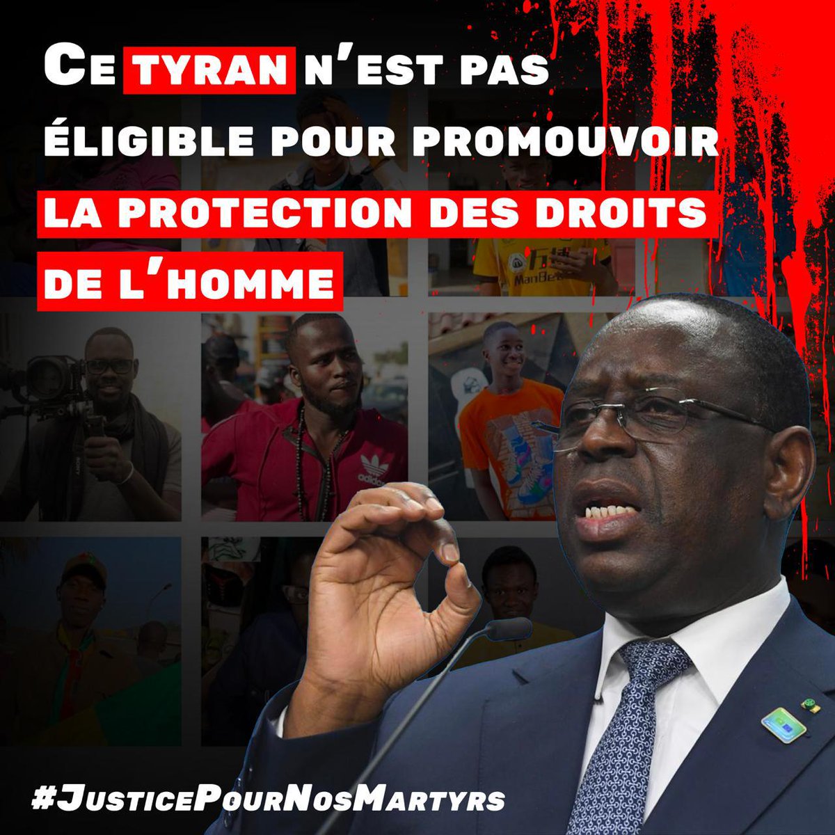 🚨72H - Macky Sall  🚨
*Le ridicule ne tue pas !!!*
Qu’il rende des comptes pour *les crimes commis sous son magistère…*

Consigne impérative, *par devoir envers nos martyrs* :  
*Publiez cette affiche sur TOUTES les pages officielles de l’ONU* et de ses institutions (UNICEF,