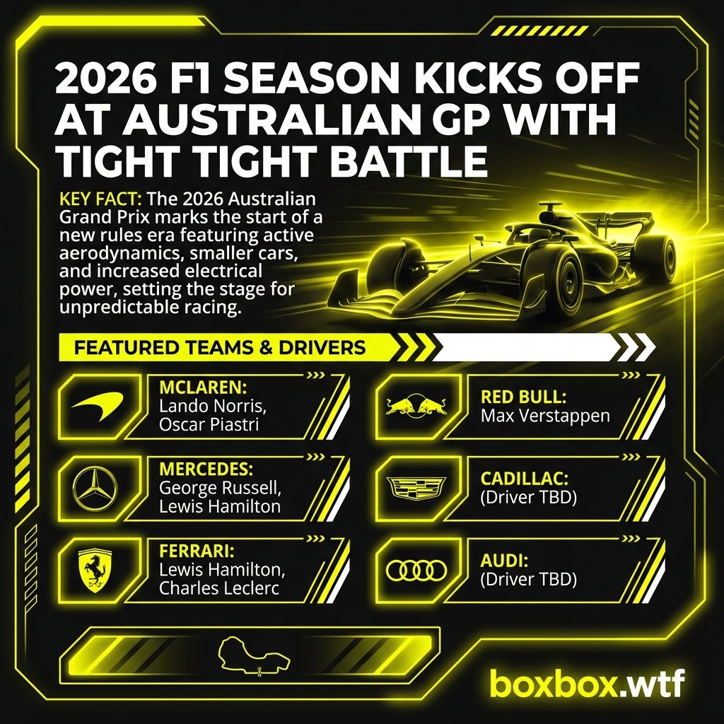 F1memeBoxbox's tweet photo. 🏎️ 2026 F1 Season Kicks Off at Australian GP with Tight Battle Among Top Four Teams

The 2026 Australian Grand Prix marks the start of a new rules era featuring active aerodynamic

#F1 #Formula1 #F12026 #McLarenLandoNorris #OscarPiastri #MercedesGeorgeRussell # https://t.co/yffgdrucnX