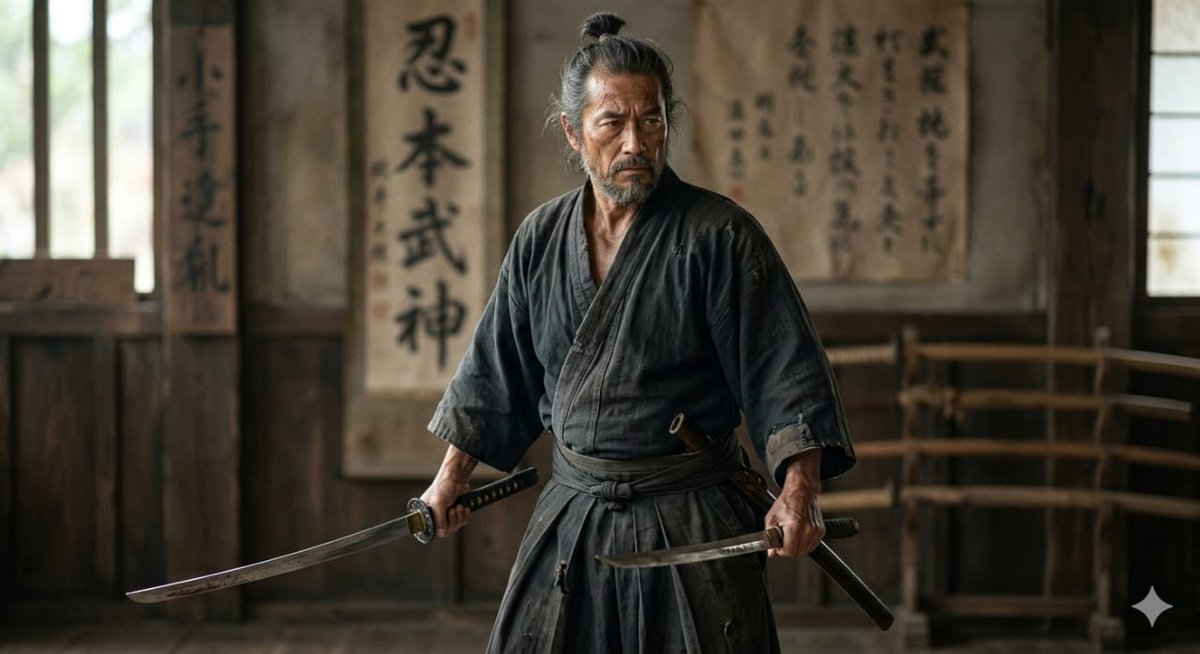 lsotniel's tweet photo. El samurai Musashi Miyamoto según Gémini. https://t.co/4bRAXsmlBB
