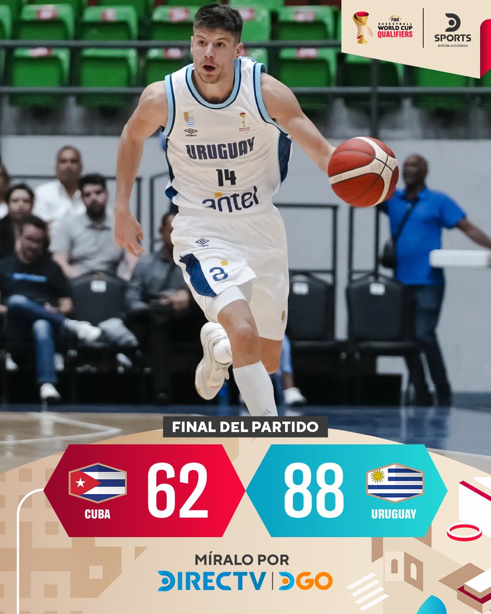 DSports's tweet photo. ¡VICTORIA DE LA CELESTE! 🇺🇾

🏀 Uruguay, ya en la ronda 2, derrotó 88-62 a 🇨🇺 Cuba por los clasificatorios FIBA a la Copa del Mundo. 

#BásquetEnDSPORTS

📸 FIBA https://t.co/8H8SYswoe9