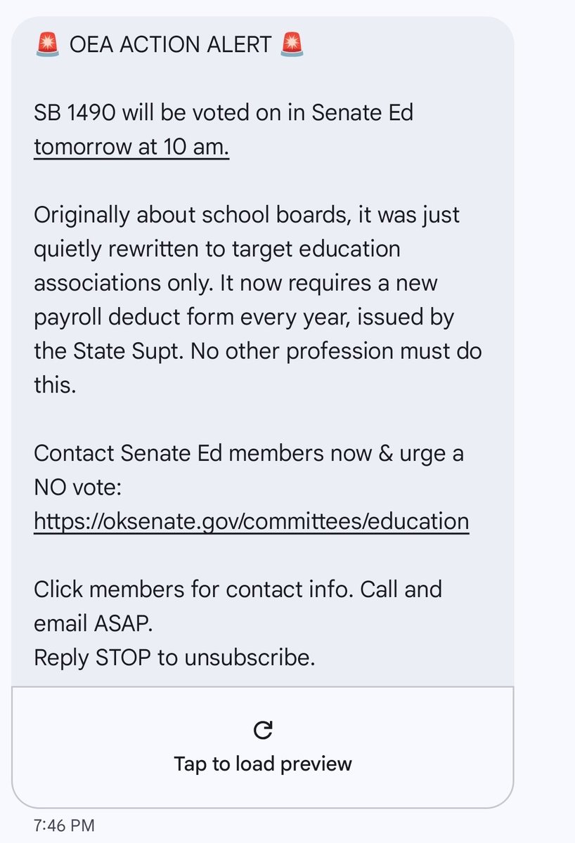 Mustang_EA's tweet photo. Contact Senate Ed members now &amp; urge a NO vote:
https://t.co/Y3lcY8Mfz5

#TeacherLife #OEAProud #MEAProud #UnionProud #AssociationWork https://t.co/heP5i662jJ